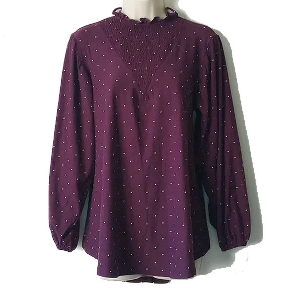 LuLaRoe Clara Smocked Tunic XS/S Purple Polka Dot  50off3